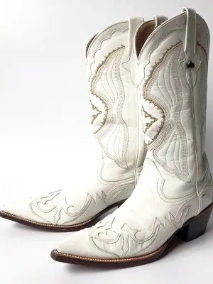 2023 luxury white spring cowgirl boots cutout embroidery pointy boots