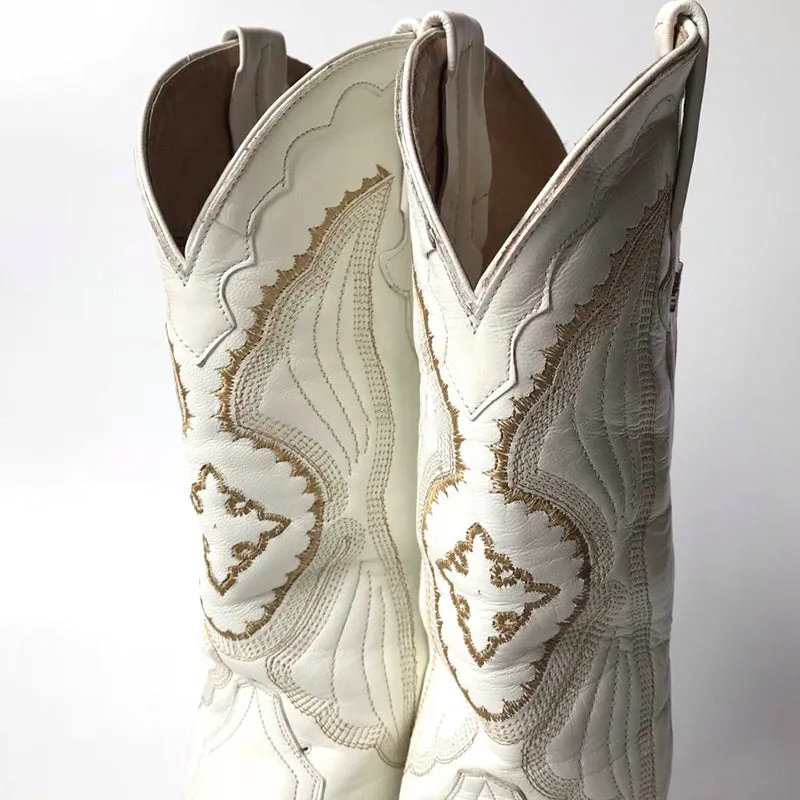 2023 luxury white spring cowgirl boots cutout embroidery pointy boots