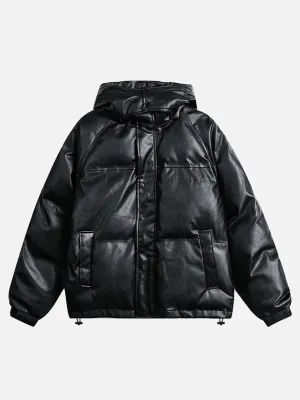 Aelfric Eden Detachable Hood Faux Leather Puffer Jacket