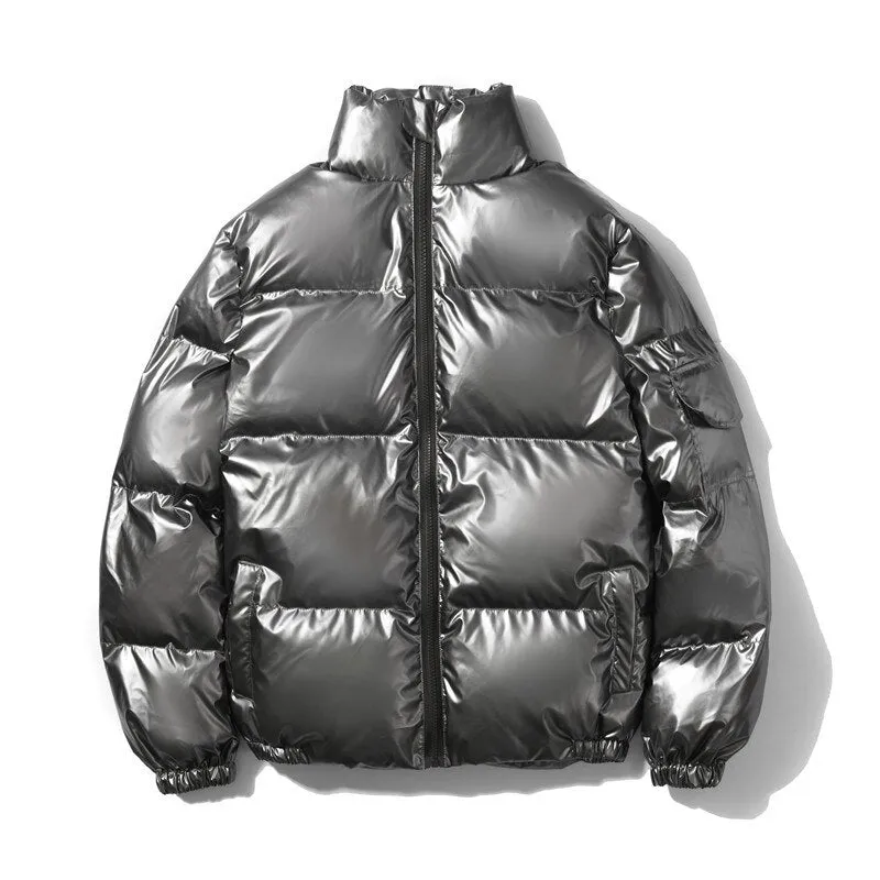 Aidase Autumn Winter New Mens Metallic Casual Down Puffer Jacket Coats Stand Collar Zip Thick Warm Bubble Jackets Parka