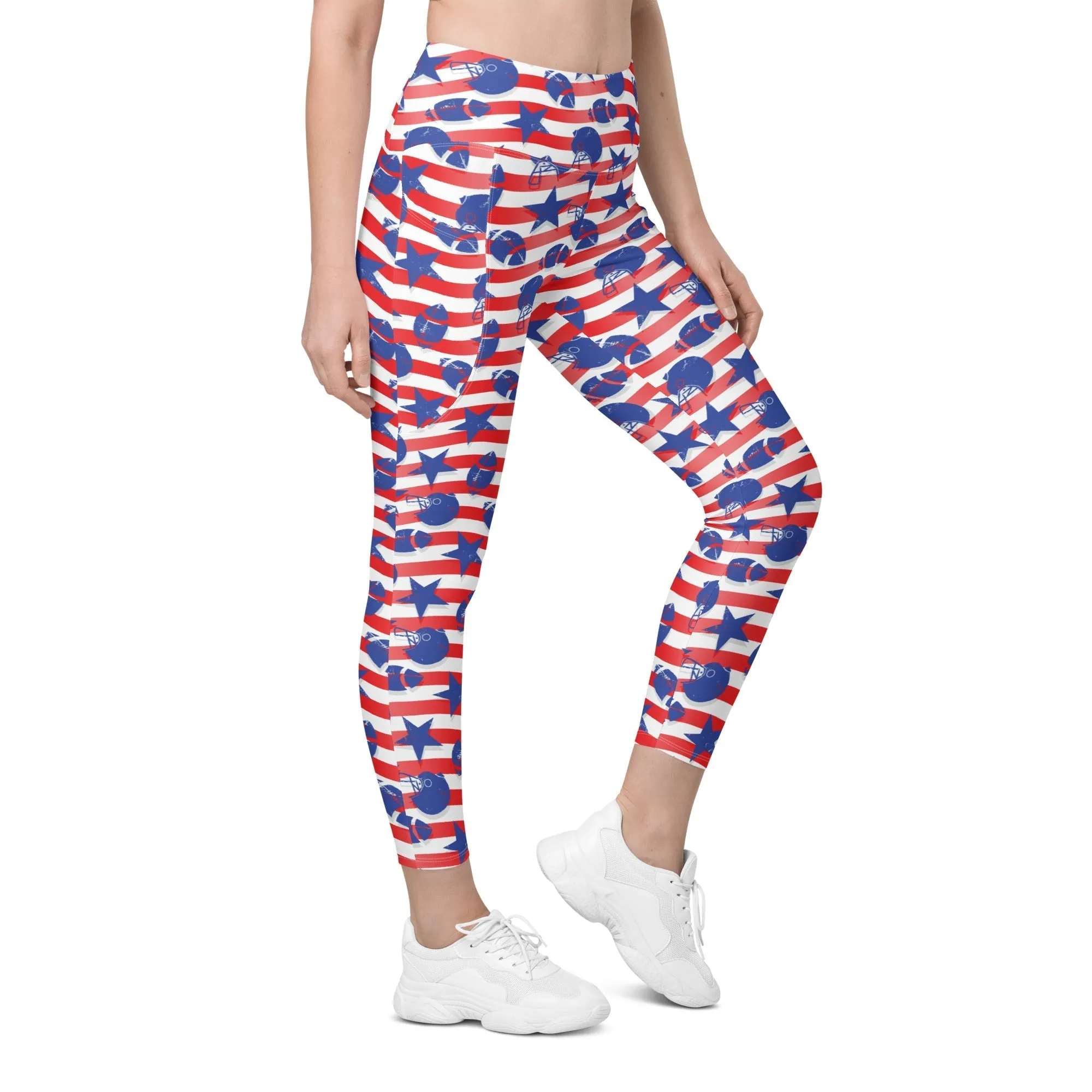 American Football Pattern Leggings With Pockets