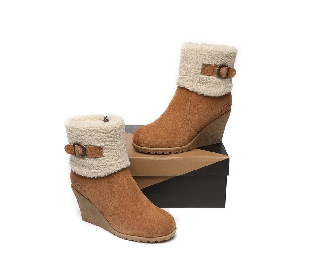 AUSTRALIAN SHEPHERD® UGG Boots Women Sheepskin Shearling Zipper Wedge Joanna