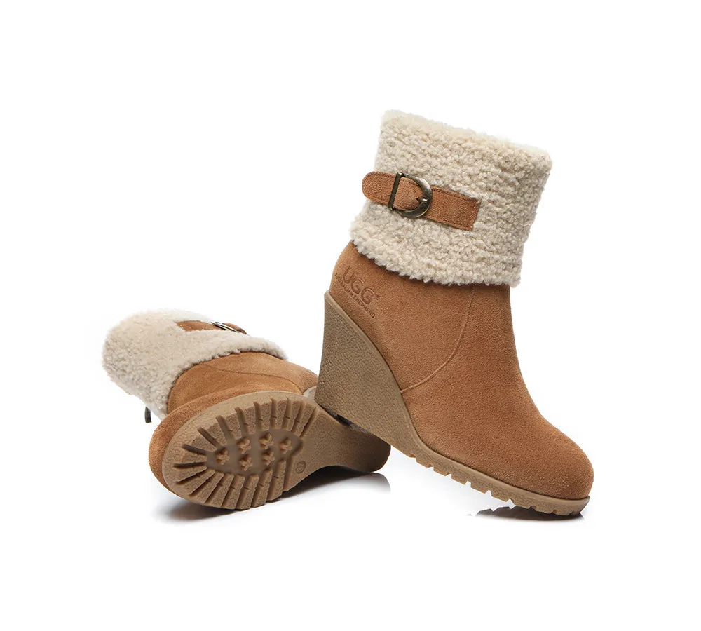 AUSTRALIAN SHEPHERD® UGG Boots Women Sheepskin Shearling Zipper Wedge Joanna