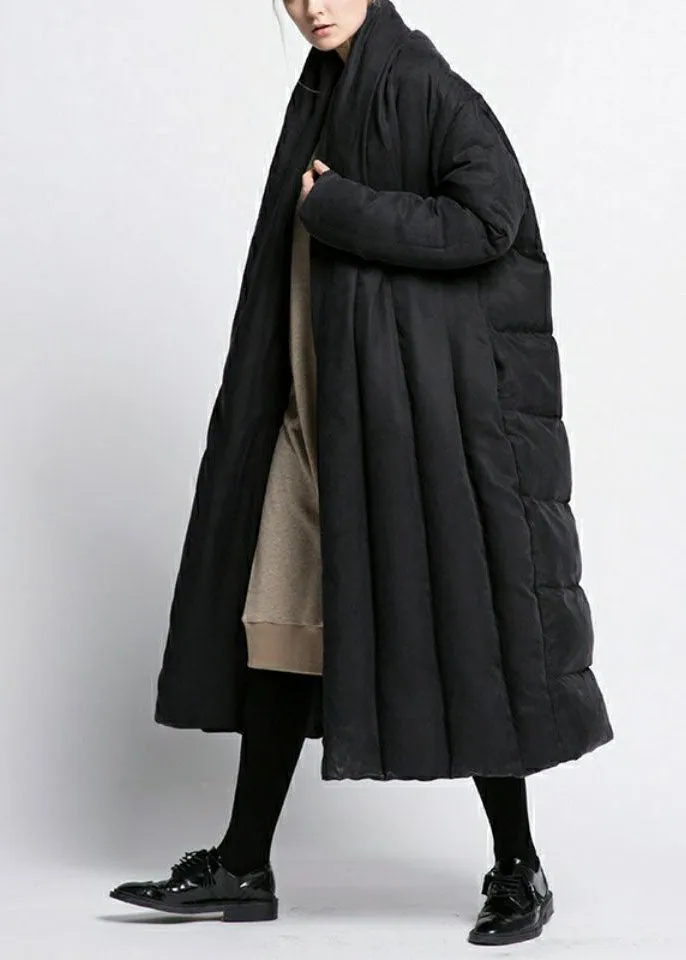 Bohemian Black V Neck Oversized Patchwork Duck Down Puffer Jacket Winter