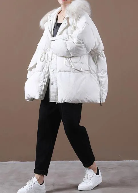 Casual plus size snow jackets winter outwear white hooded fur collar goose Down coat