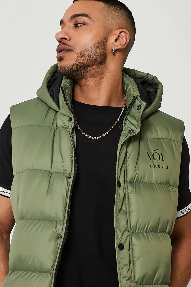 Chalton Hooded Puffer Gilet - Khaki