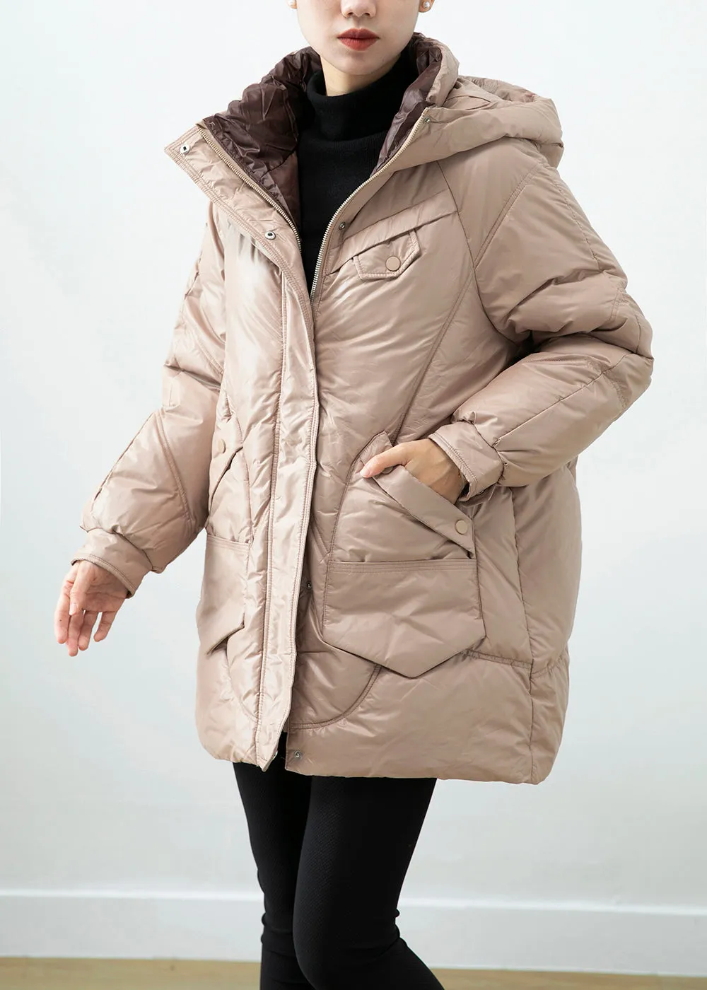 Chic Khaki Hooded Oversized Duck Down Puffer Jacket Winter ML2455