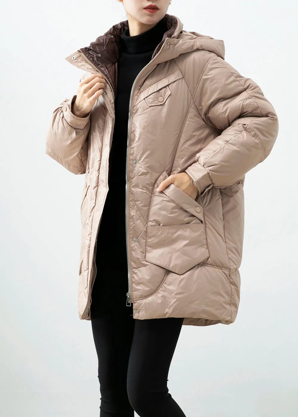 Chic Khaki Hooded Oversized Duck Down Puffer Jacket Winter ML2455