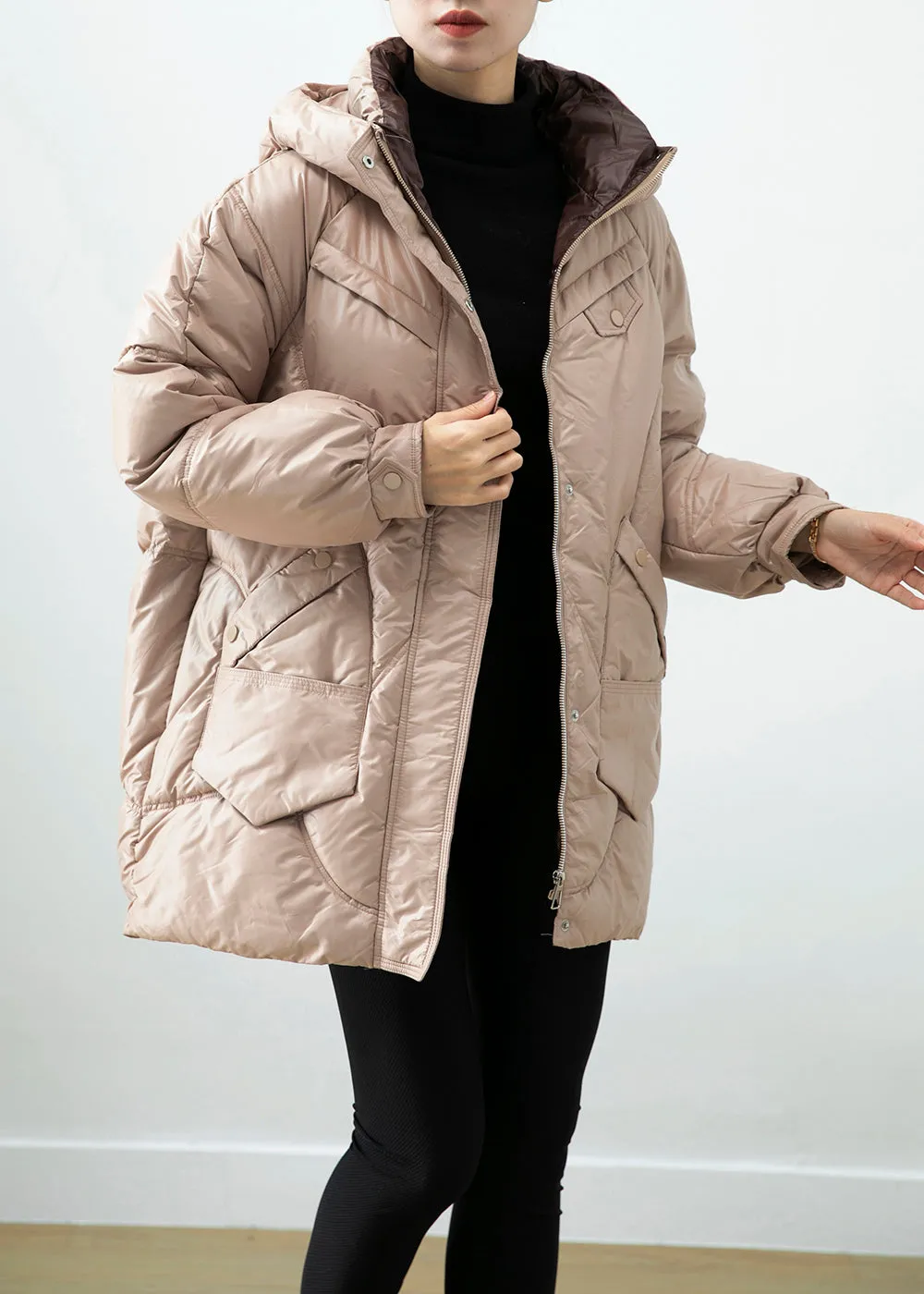 Chic Khaki Hooded Oversized Duck Down Puffer Jacket Winter ML2455