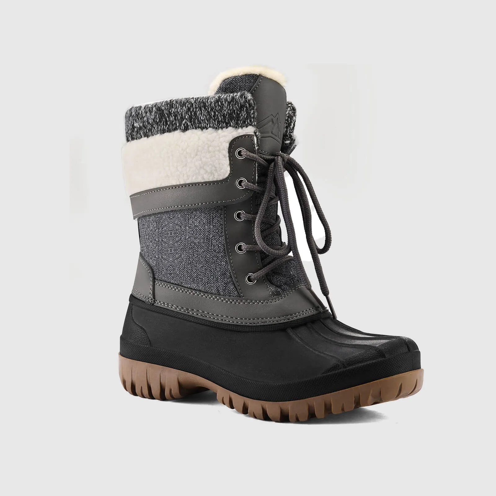 Color Block Fur-lined Lace Up Mid Calf Snow Booties