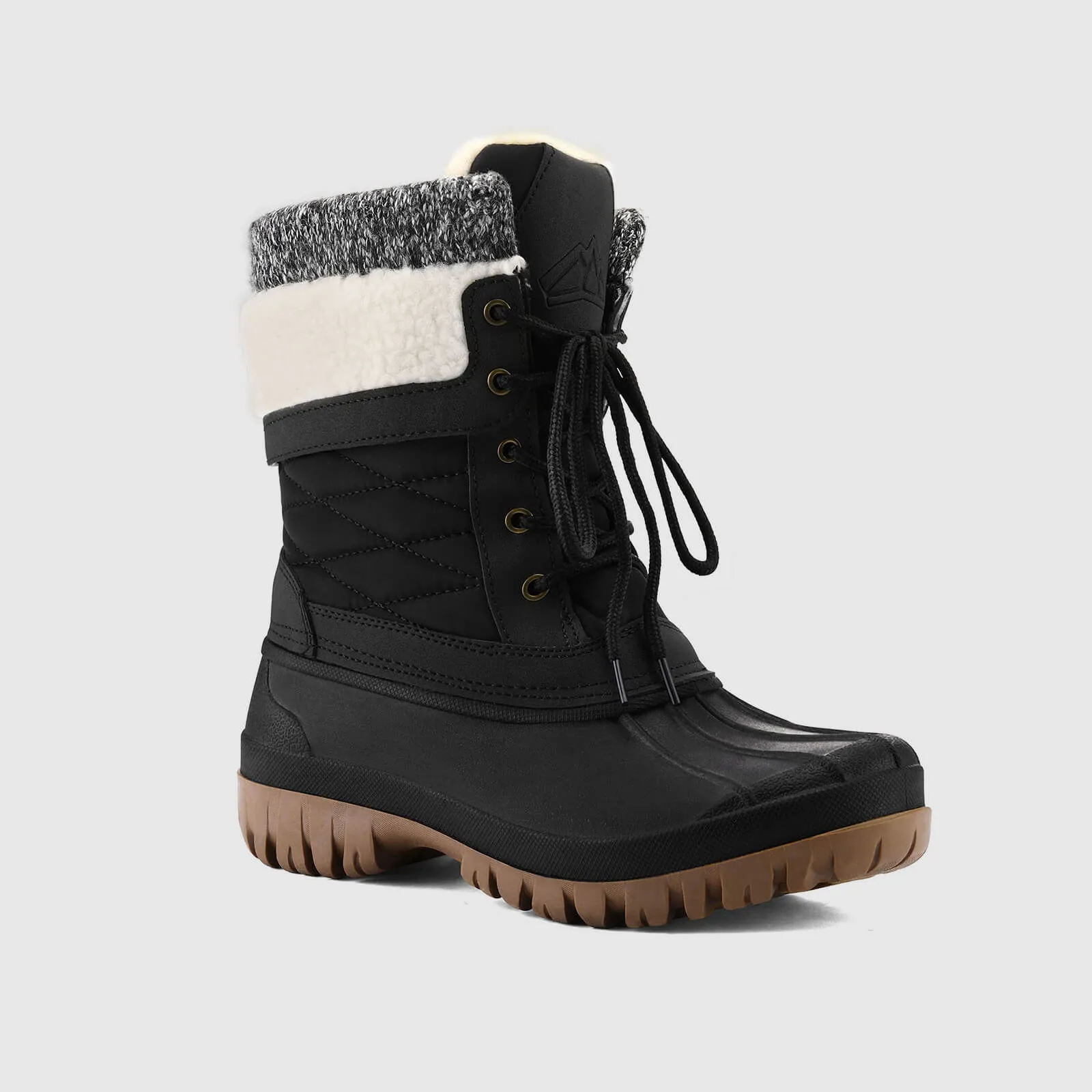 Color Block Fur-lined Lace Up Mid Calf Snow Booties