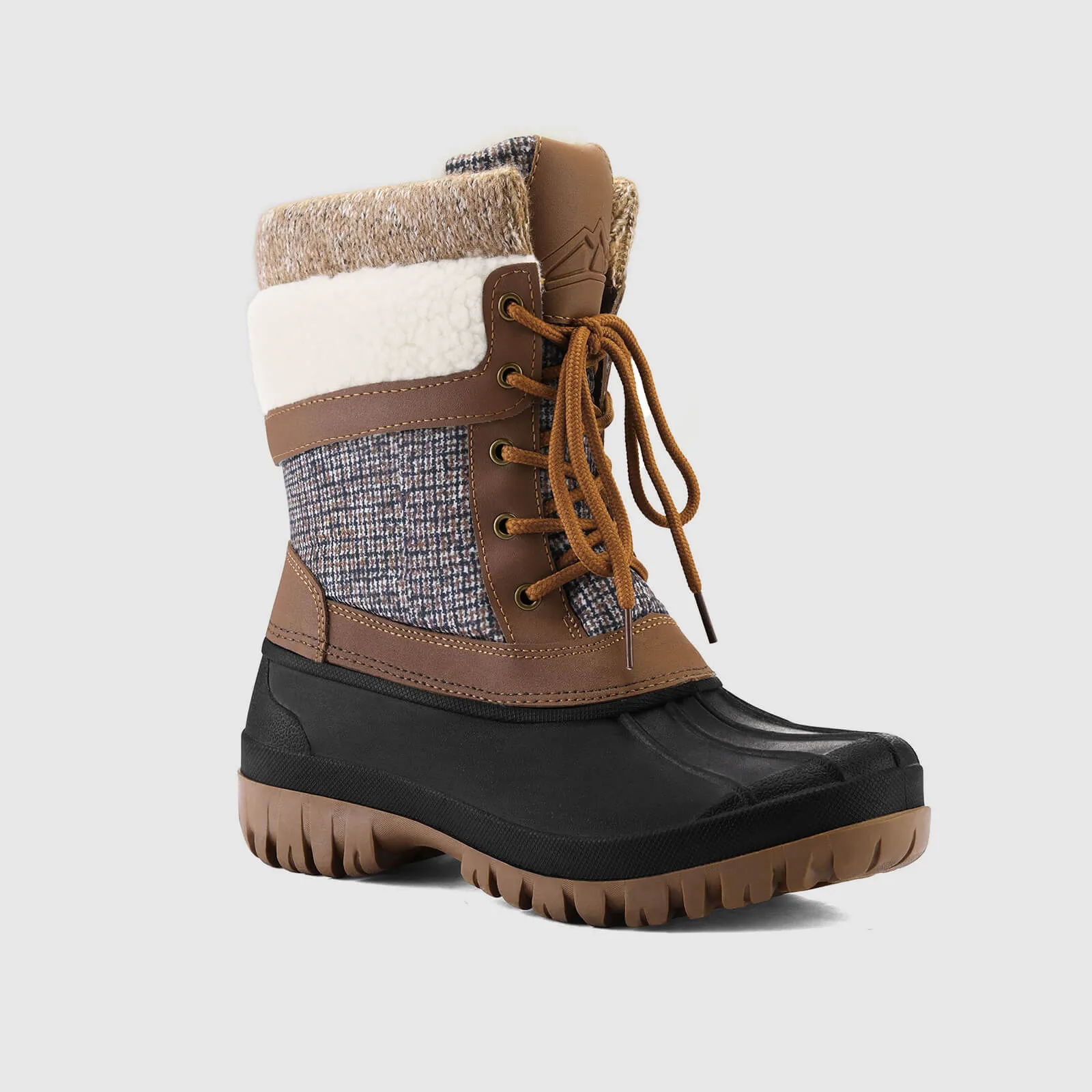 Color Block Fur-lined Lace Up Mid Calf Snow Booties