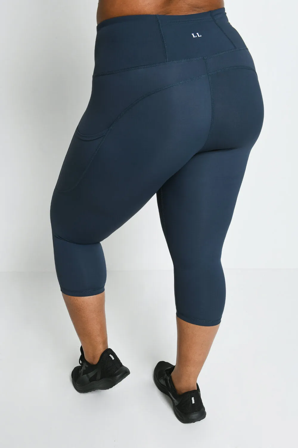 Curve Energise Cropped High Waisted Gym Leggings - Thunder Blue