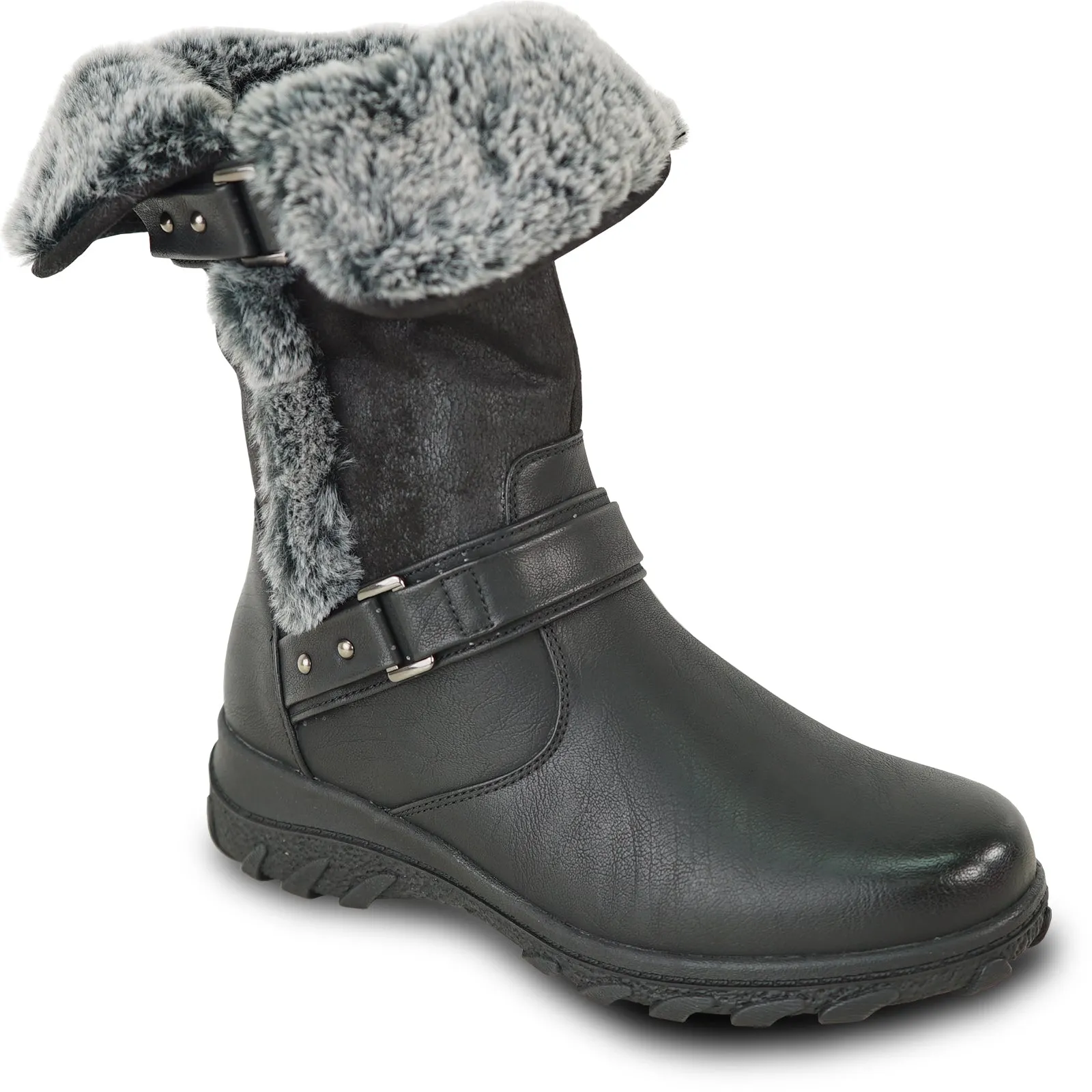 KOZI Waterproof Women Boot LYA-5 Mid-Calf Winter Fur Casual Boot BLACK