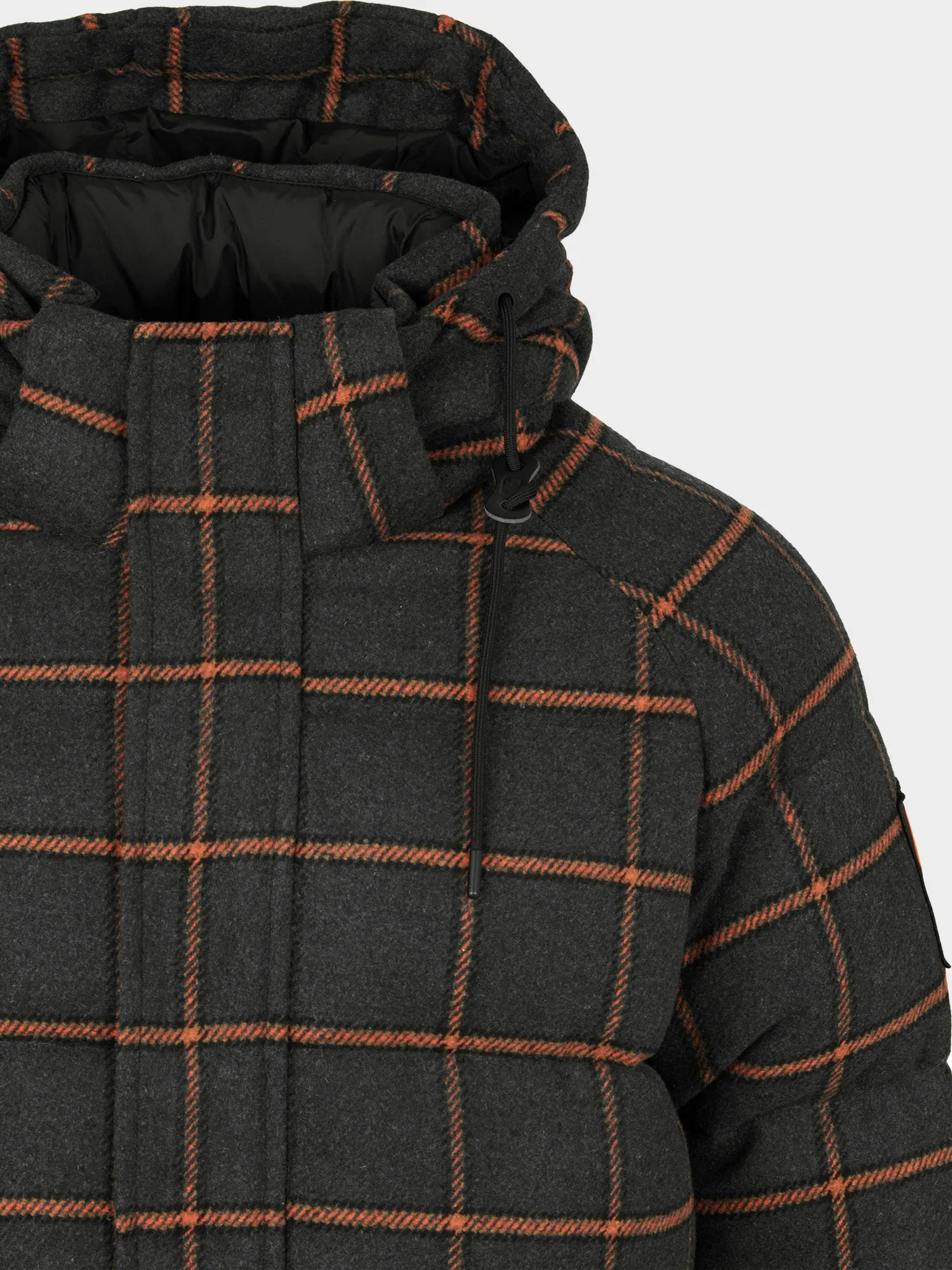 Longline Check Puffer Jacket in Ebony