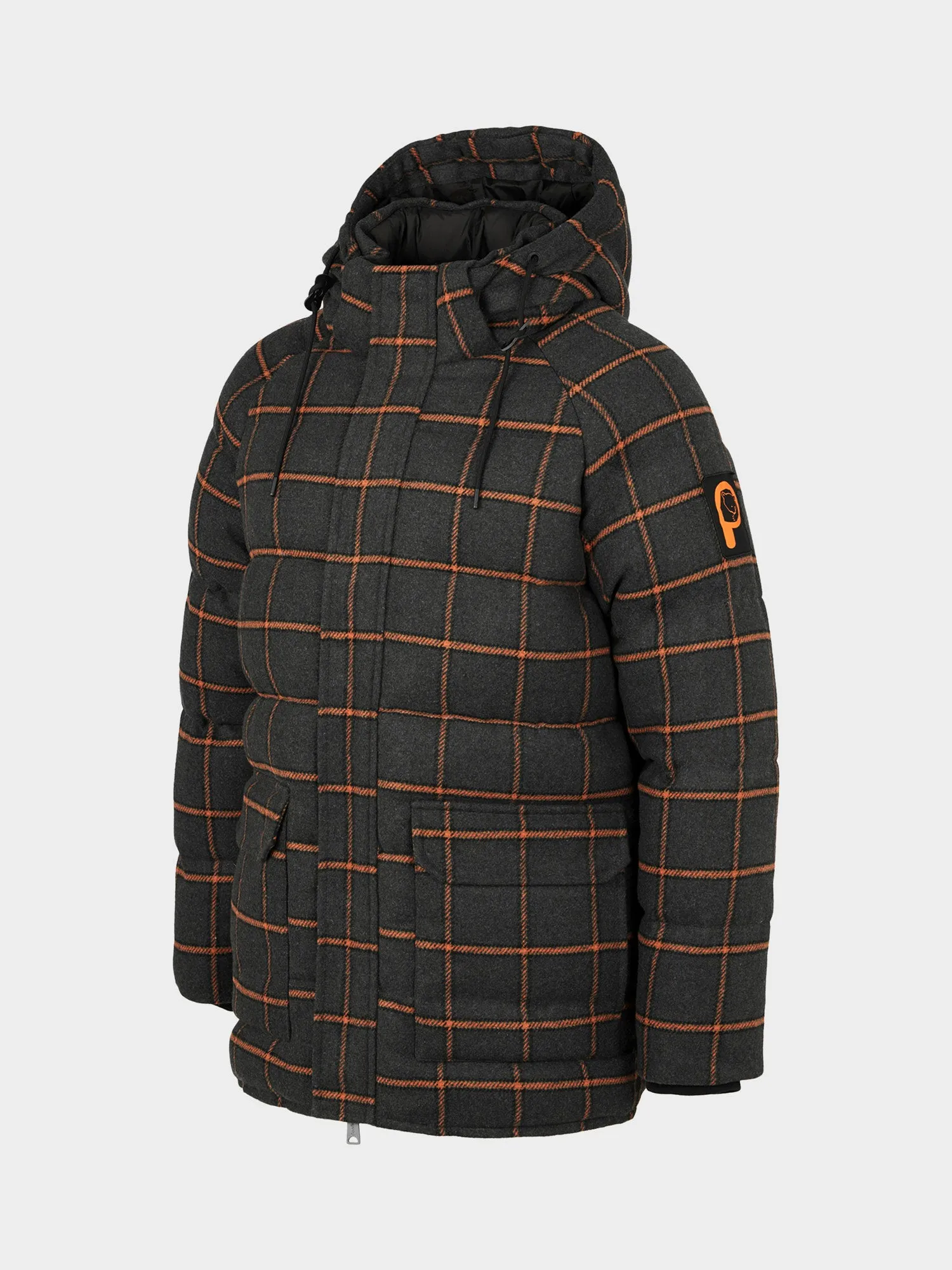 Longline Check Puffer Jacket in Ebony