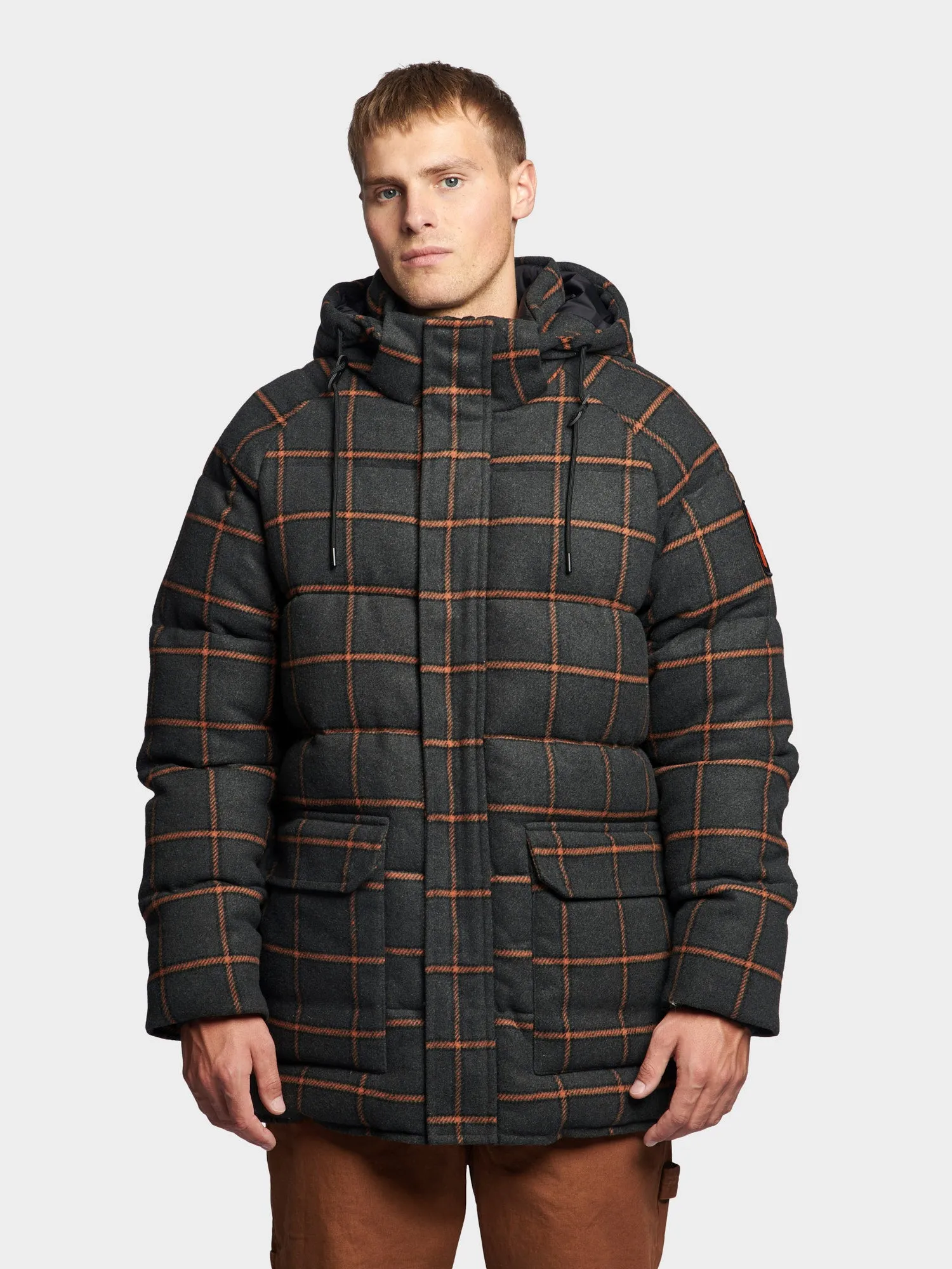 Longline Check Puffer Jacket in Ebony