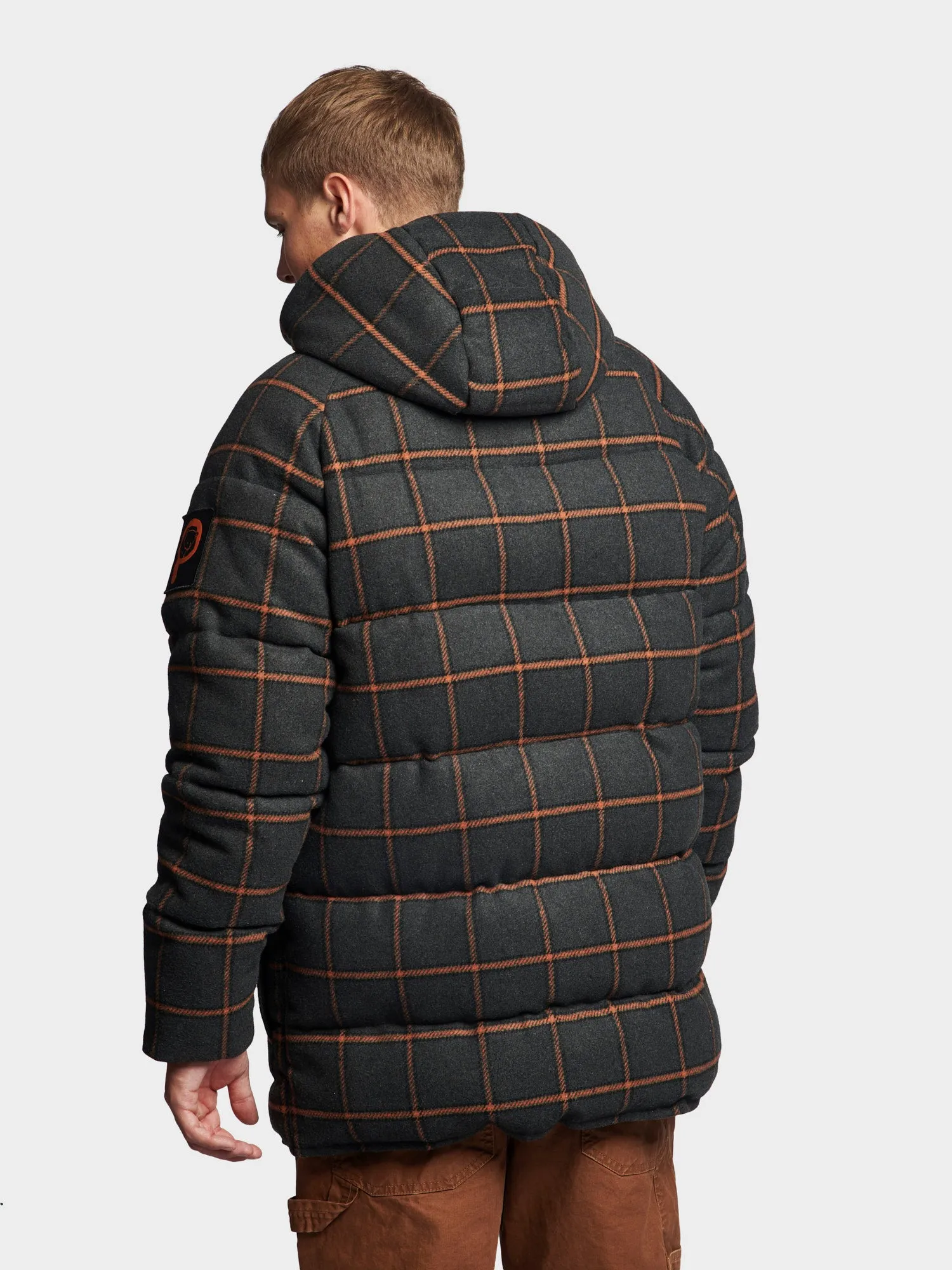 Longline Check Puffer Jacket in Ebony