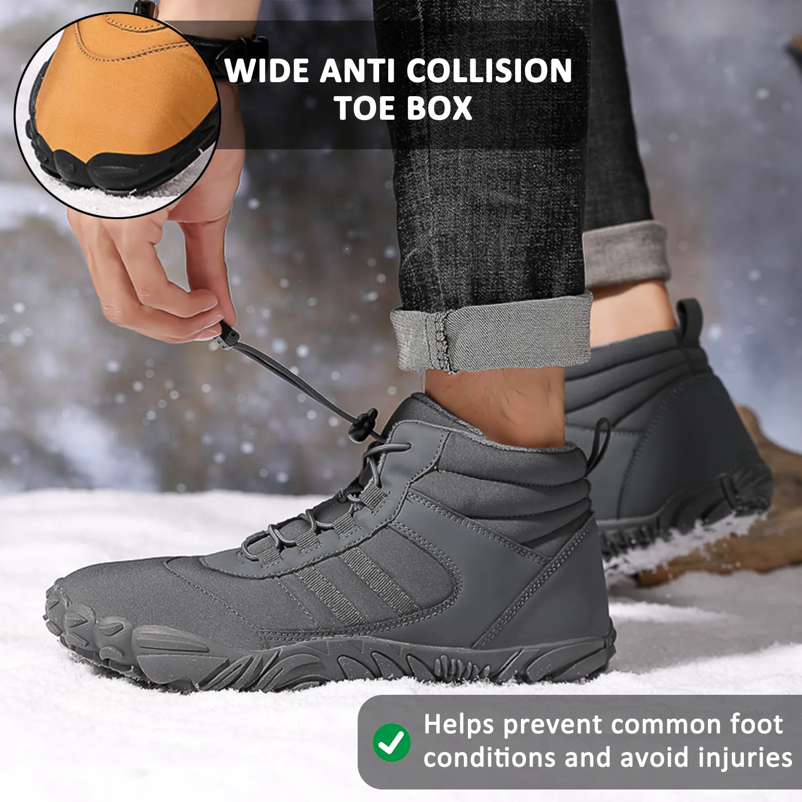 Men's Barefoot Shoes Winter Waterproof Trail Running Shoes Warm Lined Winter Shoes Unisex Outdoor Snow Boots Non-Slip Winter Boots