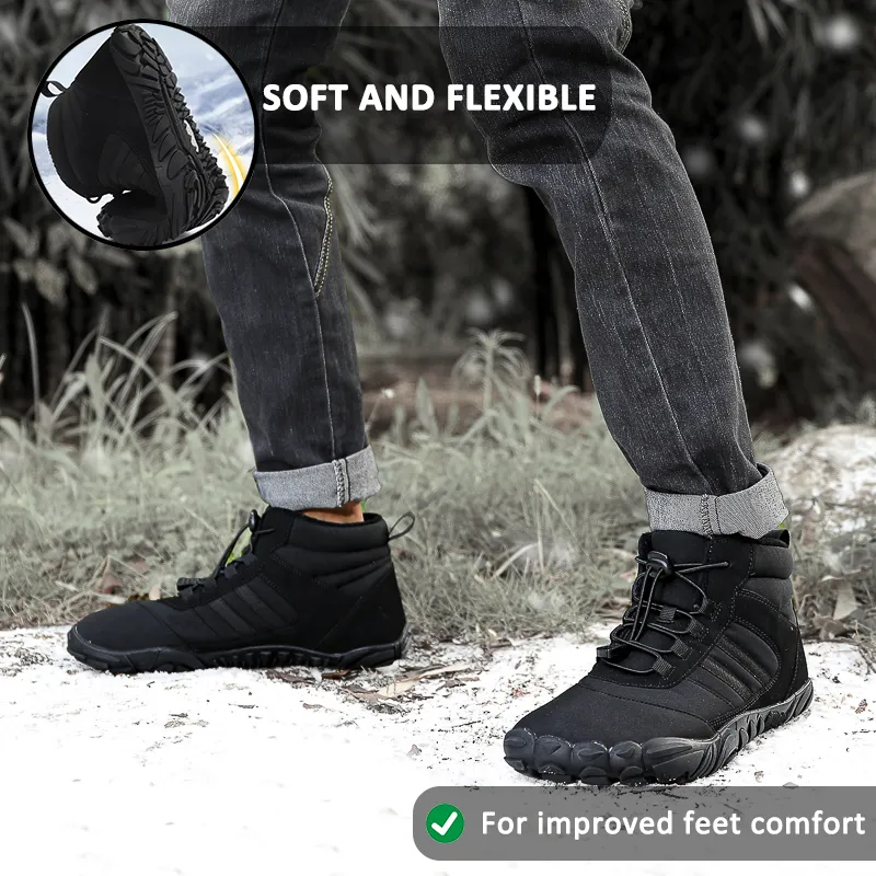 Men's Barefoot Shoes Winter Waterproof Trail Running Shoes Warm Lined Winter Shoes Unisex Outdoor Snow Boots Non-Slip Winter Boots