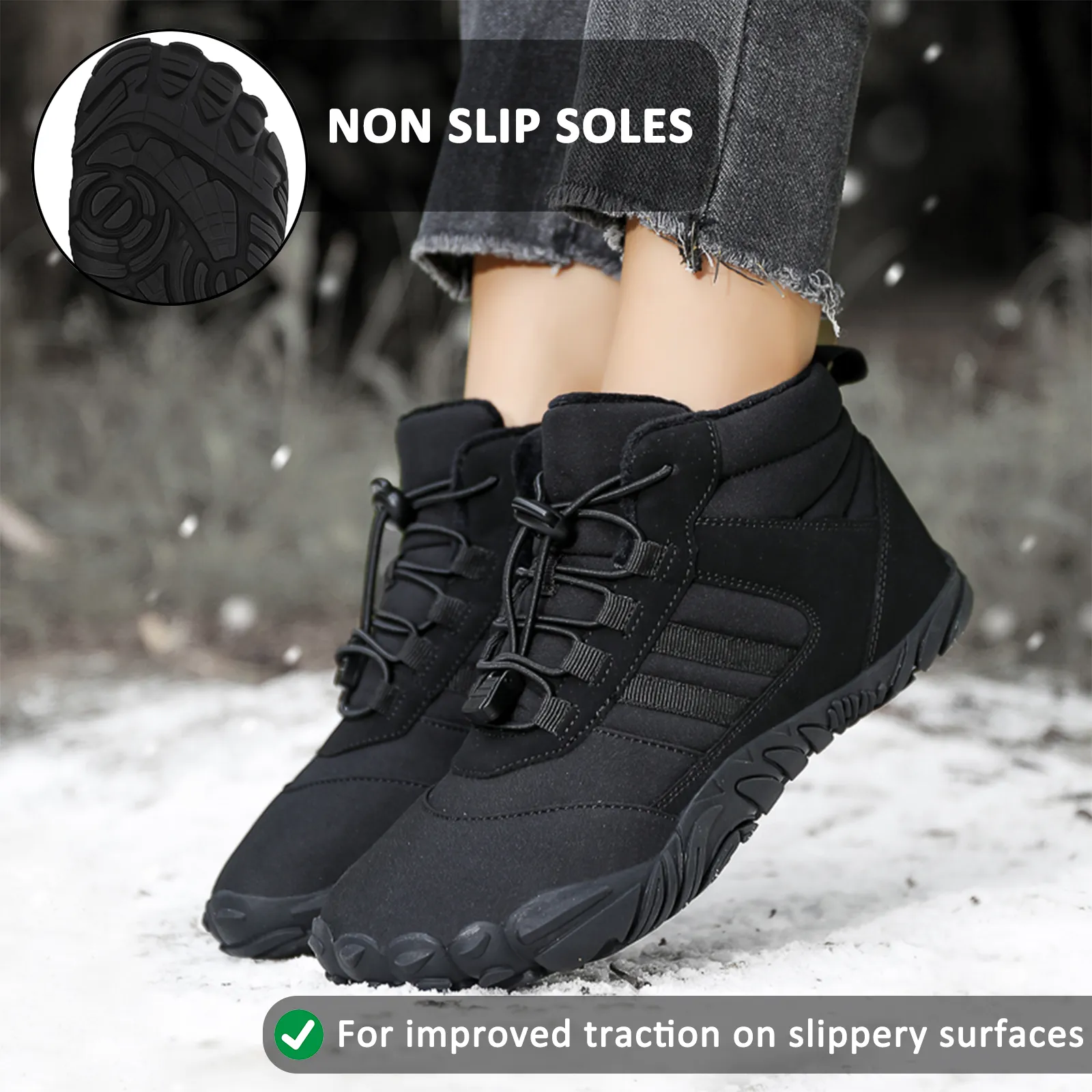 Men's Barefoot Shoes Winter Waterproof Trail Running Shoes Warm Lined Winter Shoes Unisex Outdoor Snow Boots Non-Slip Winter Boots