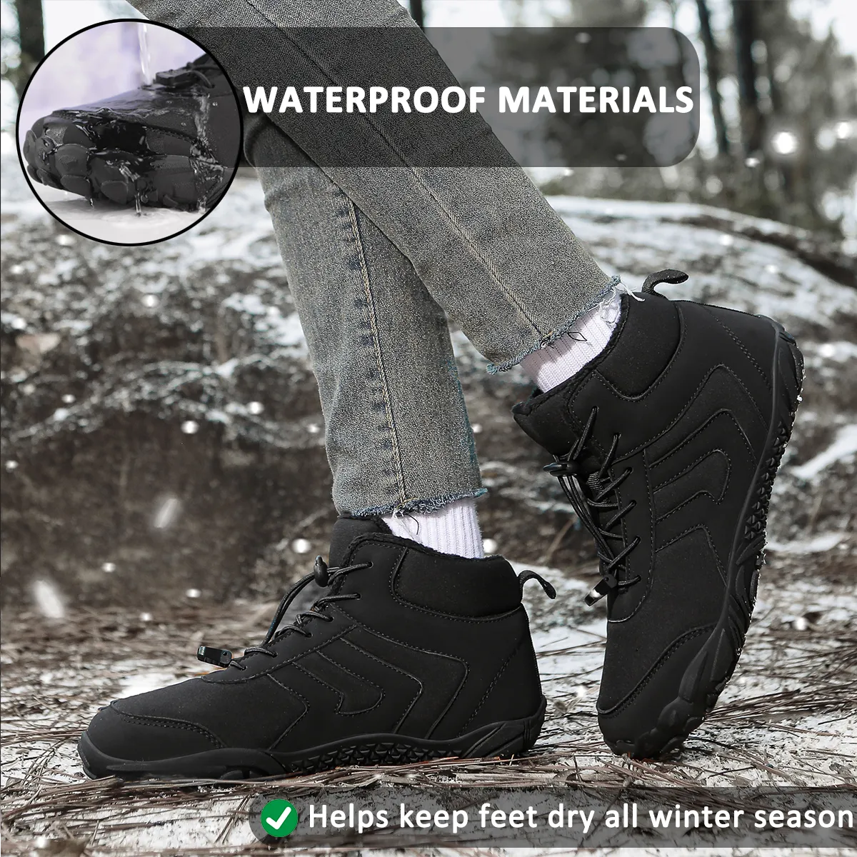 Men's Outdoor Mid-Cut Warm Snow Boots Casual Wear-Resistant Hiking Shoes Footwear Non-slip & Waterproof Winter Barefoot Shoe