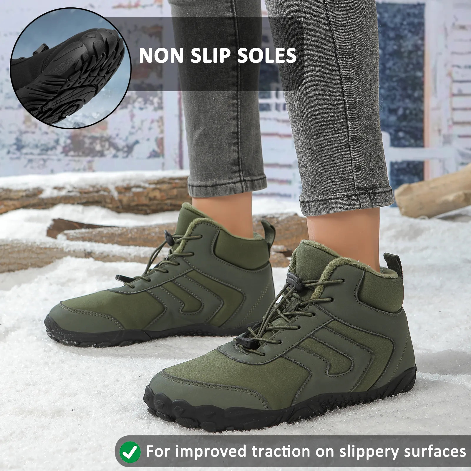 Men's Outdoor Mid-Cut Warm Snow Boots Casual Wear-Resistant Hiking Shoes Footwear Non-slip & Waterproof Winter Barefoot Shoe