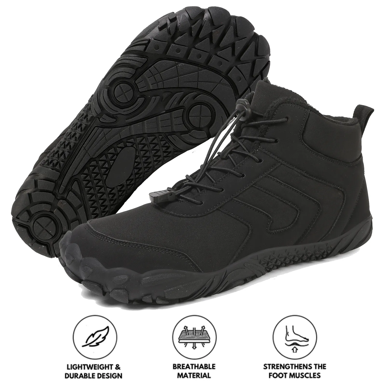 Men's Outdoor Mid-Cut Warm Snow Boots Casual Wear-Resistant Hiking Shoes Footwear Non-slip & Waterproof Winter Barefoot Shoe