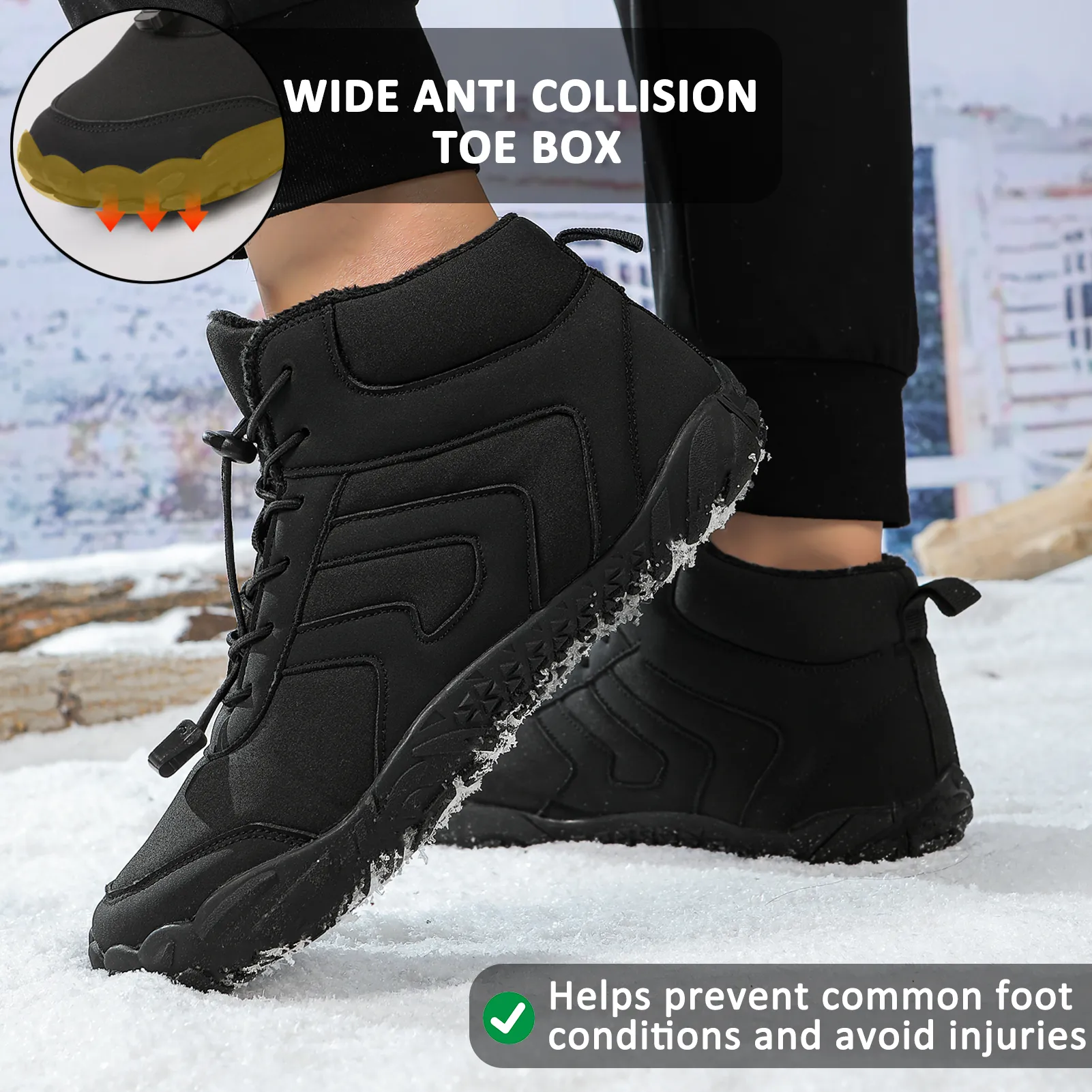 Men's Outdoor Mid-Cut Warm Snow Boots Casual Wear-Resistant Hiking Shoes Footwear Non-slip & Waterproof Winter Barefoot Shoe