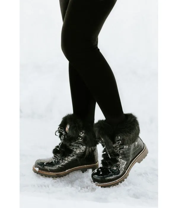 NIS Black Croco Black Rabbit Ankle Winter Boot ON SALE!