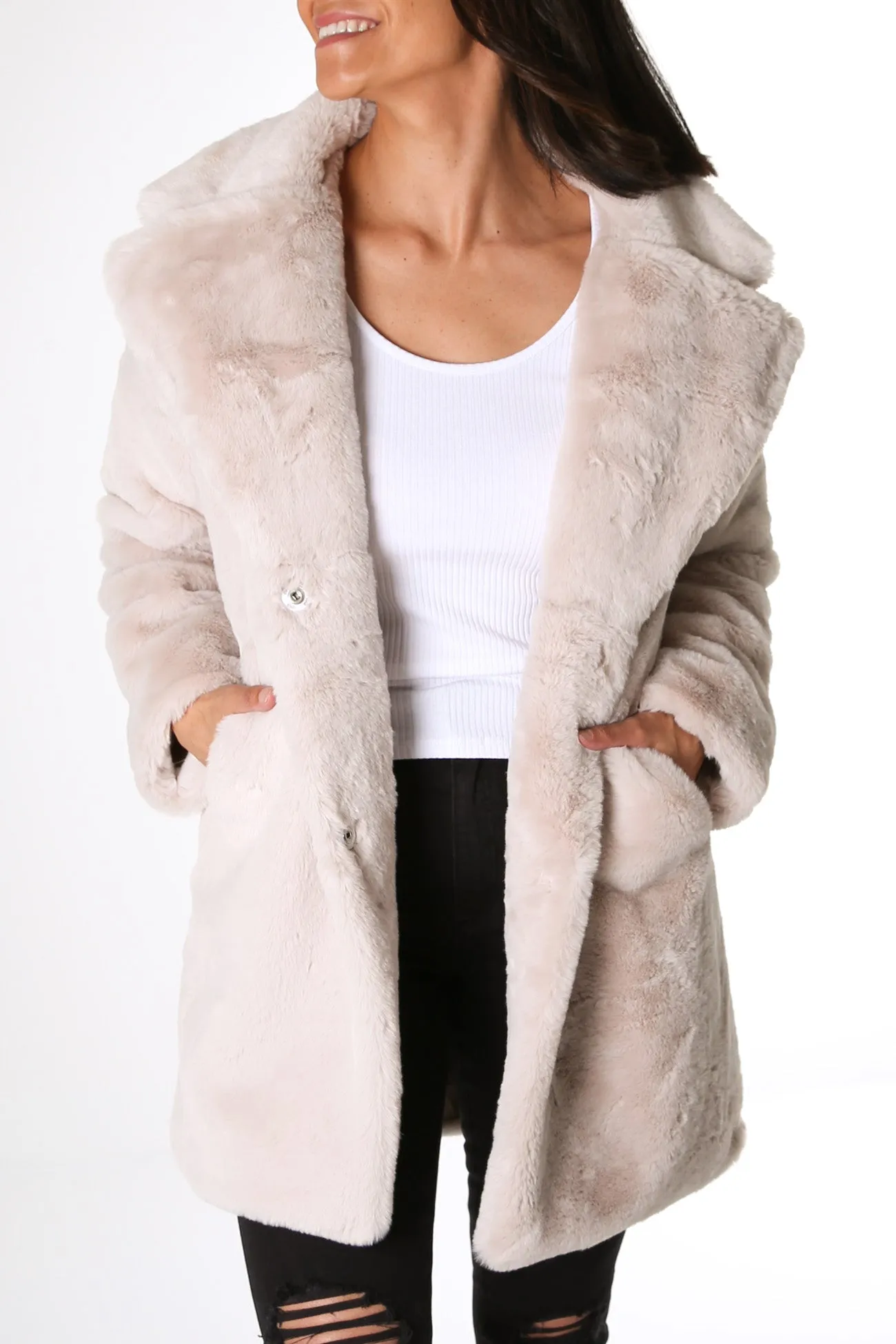 Ollie Faux Fur Jacket Beige