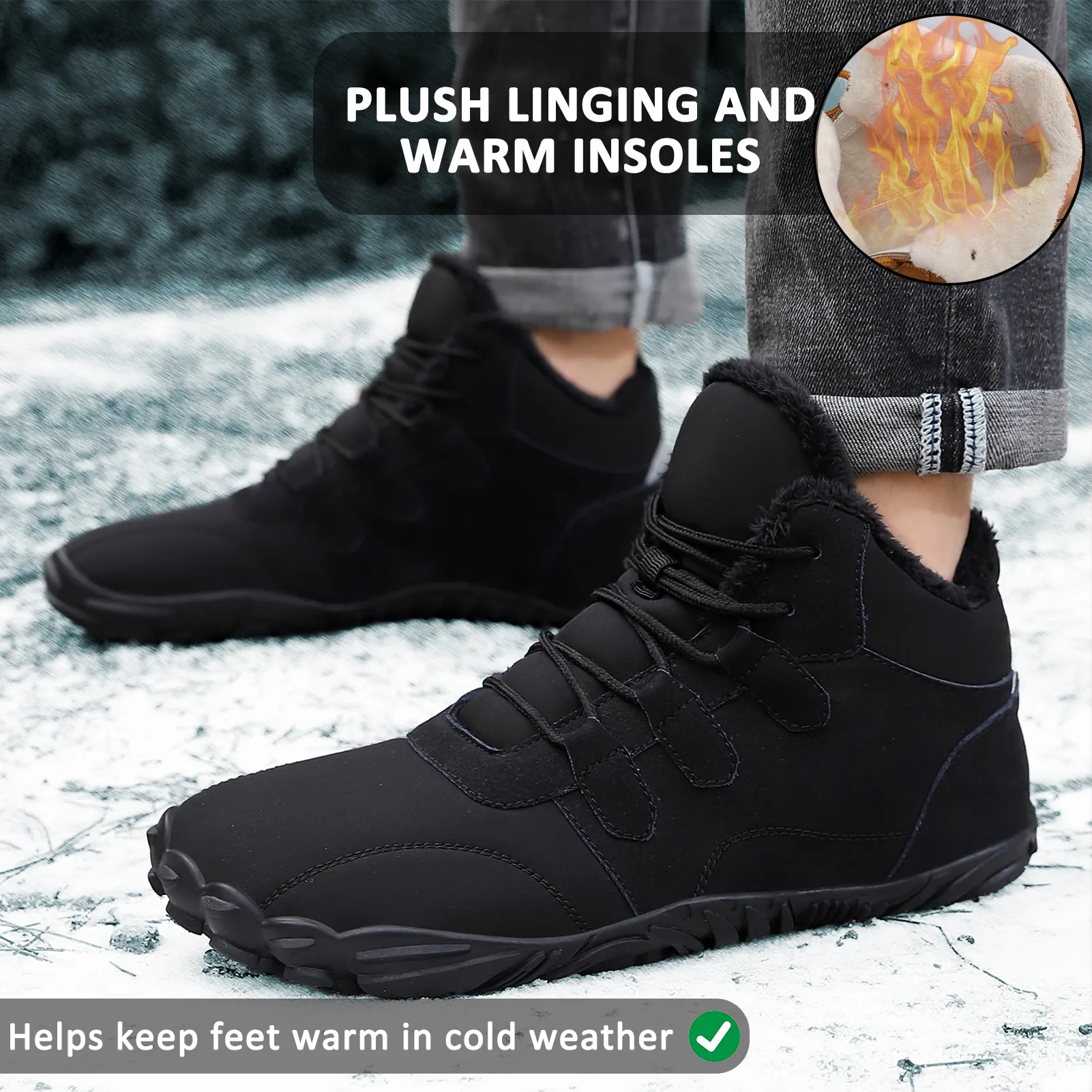 Outdoor Winter Snow Boots Barefoot Thickened Warm Hiking Shoes Footwear Non-slip & Waterproof Winter Barefoot Shoe (Unisex)