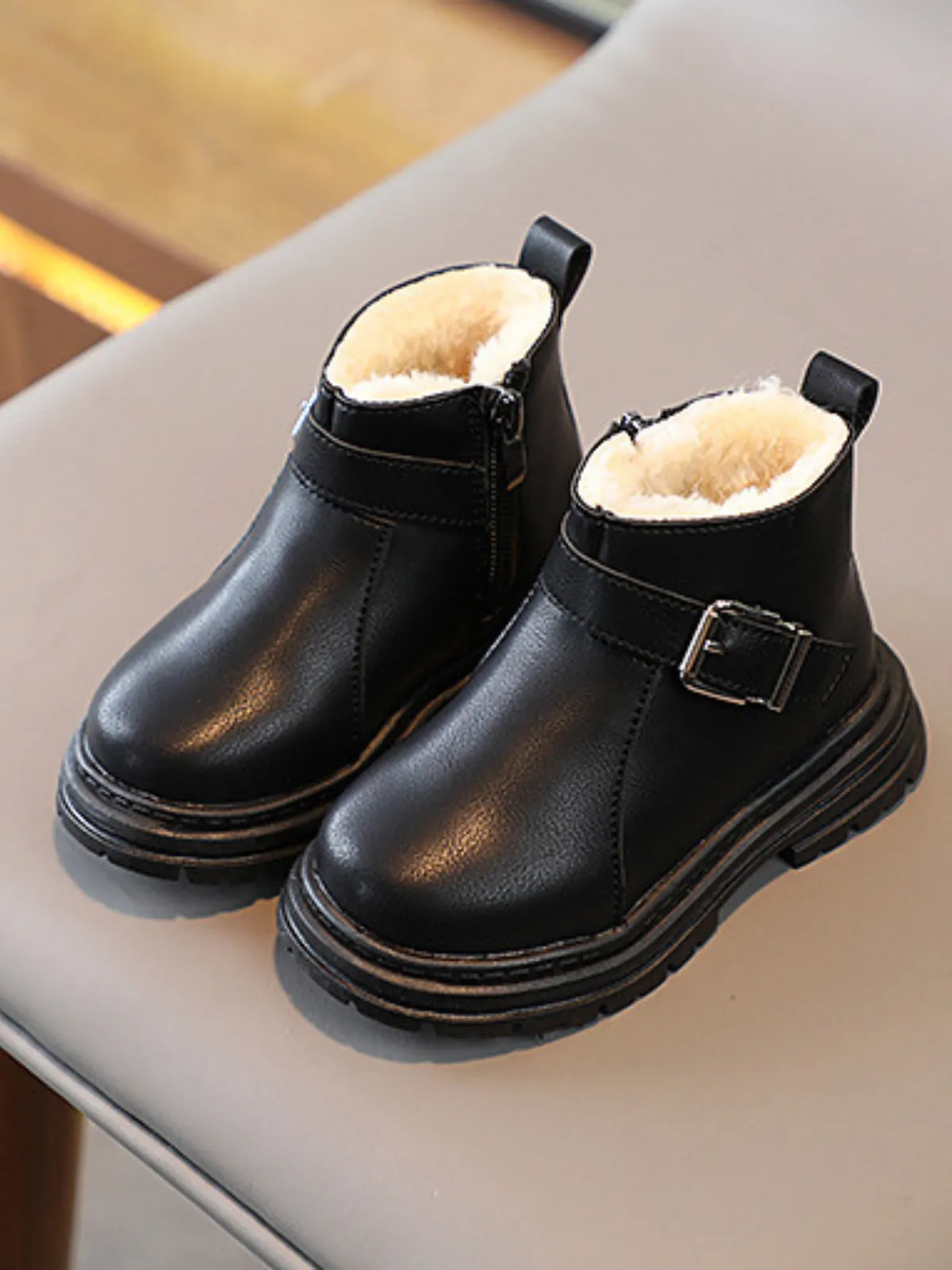 Pamper Her Toes Fur-Lined Buckle Boots By Liv and Mia