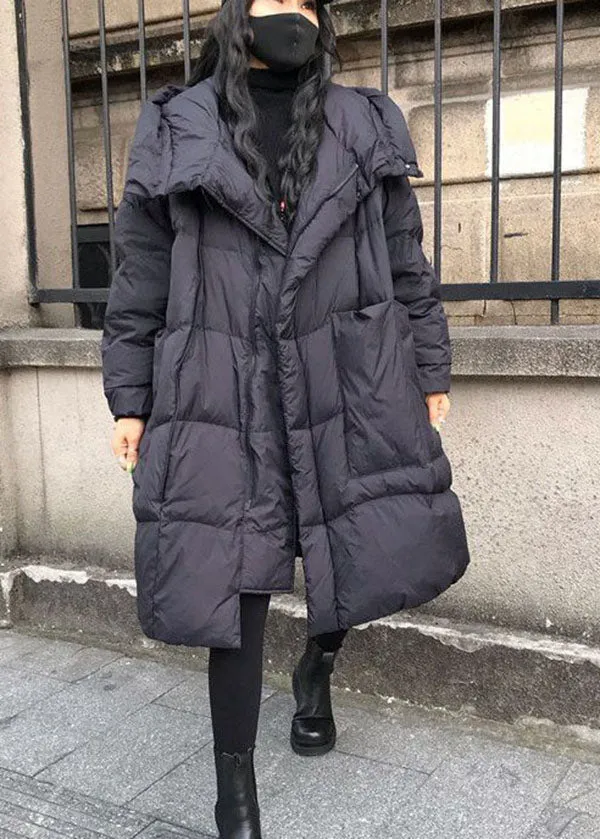 Plus Size Black Hooded Oversized Thick Duck Down Jackets Winter