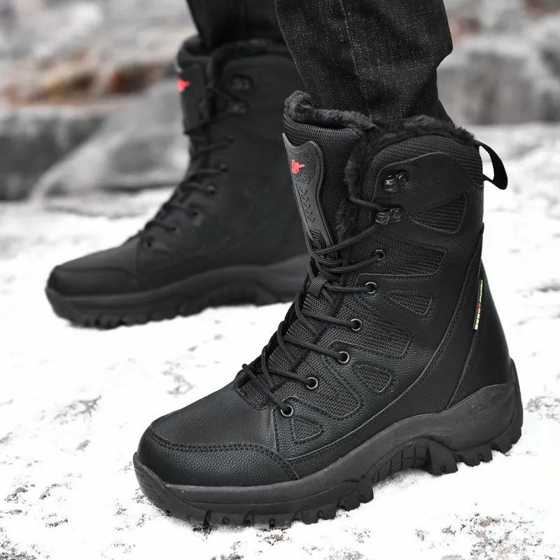 Plush Men Lace Up Waterproof Snow Boots