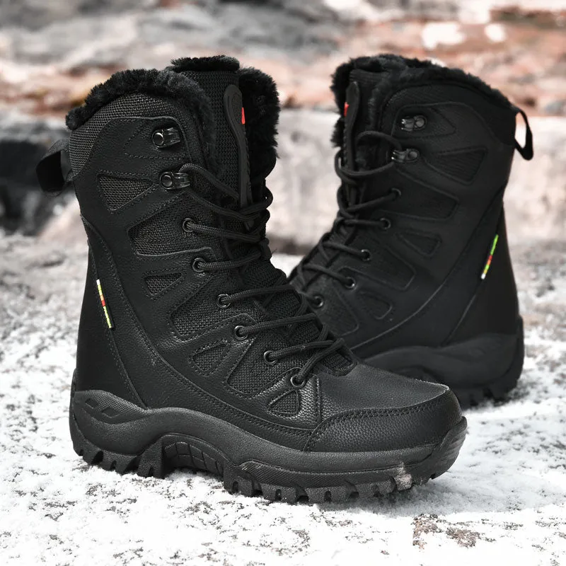 Plush Men Lace Up Waterproof Snow Boots