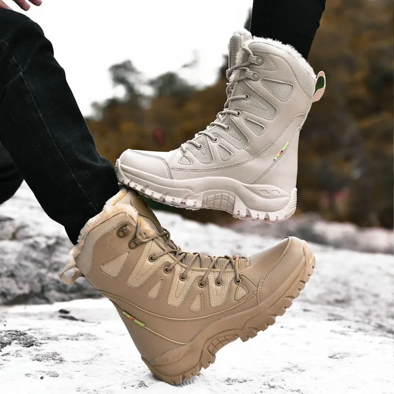 Plush Men Lace Up Waterproof Snow Boots