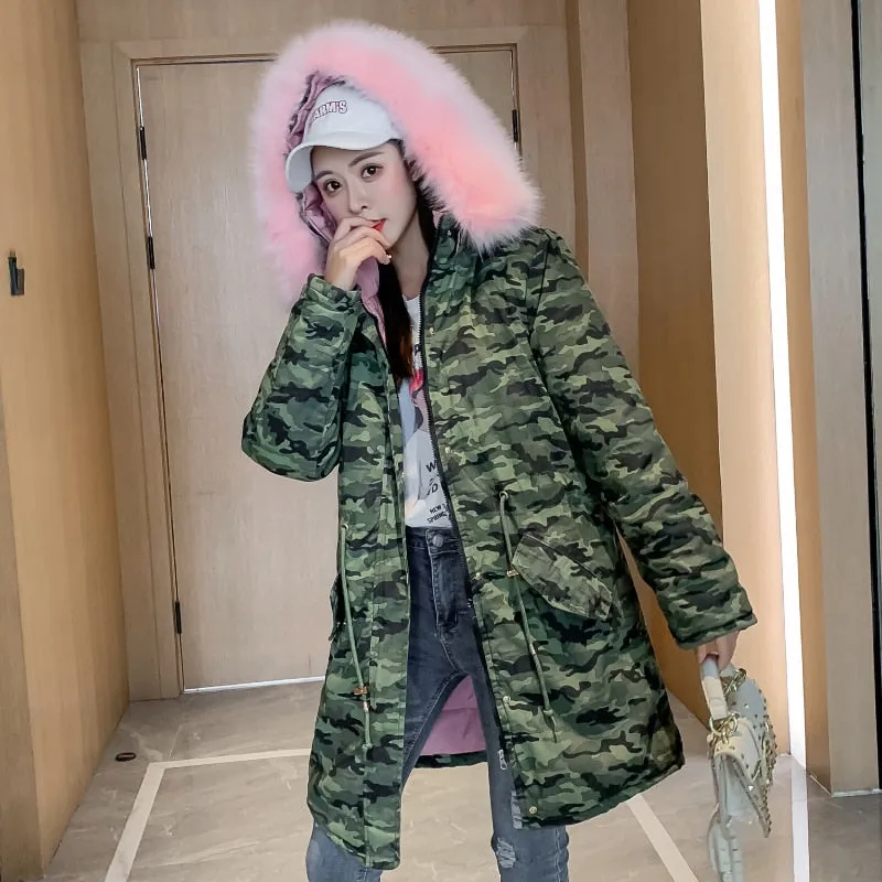 Purpdrank - Quilted Coats Women Winter Jacket  Hooded Parkas Winter Coat Women Loose Parka camouflage coat Padded Jackets