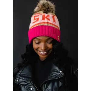 'Ski' Knit Hat with Faux Fur Pom