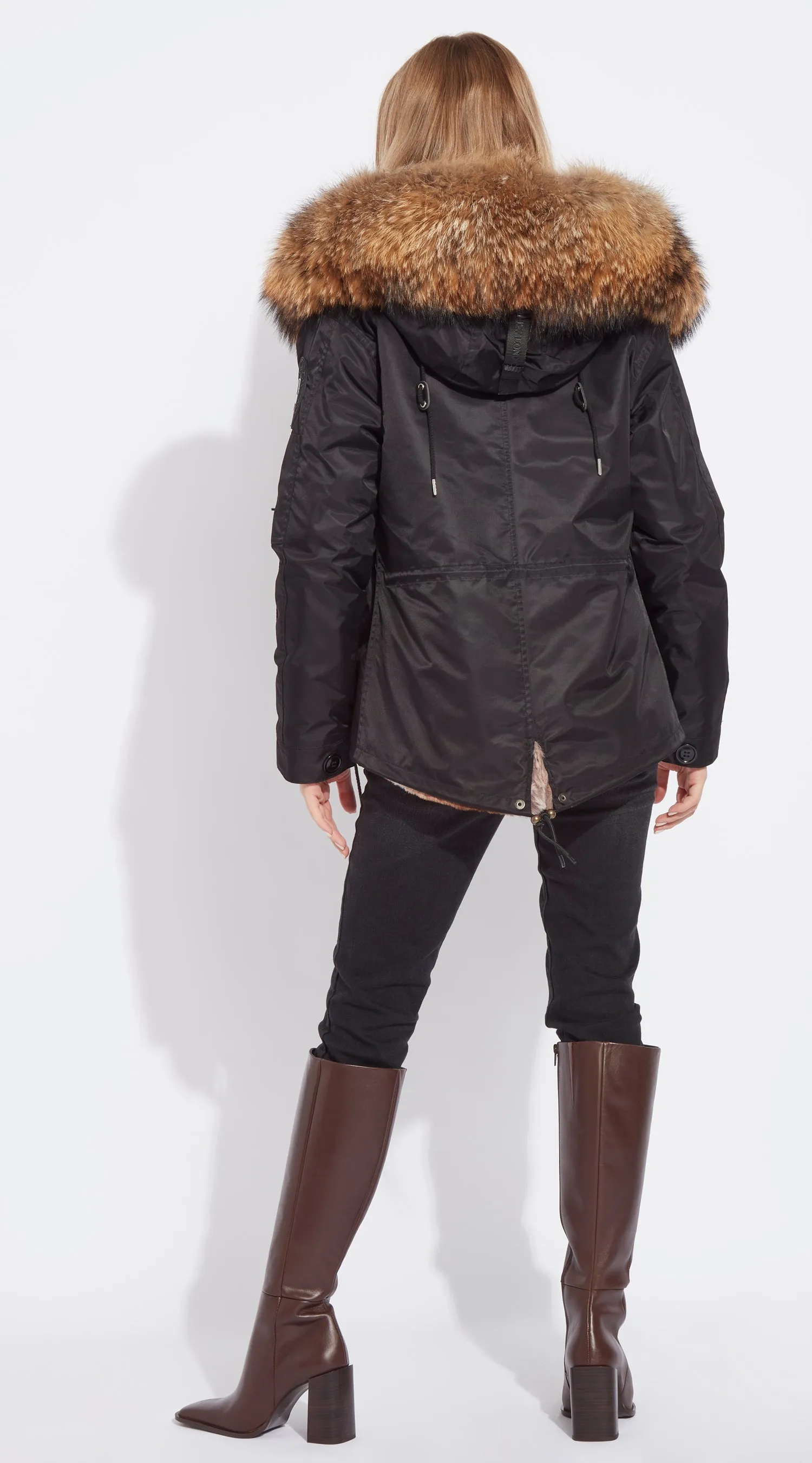 Womens Black Water-Repellent Luxy Fur Parka - Natural