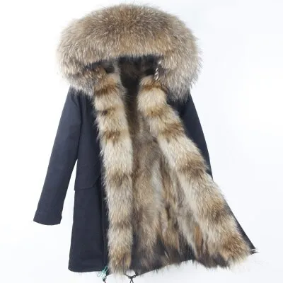 Women's Winter Casual Long Acrylic Slim Parka With Raccoon Fur