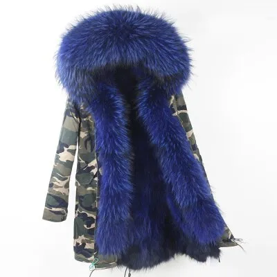 Women's Winter Casual Long Acrylic Slim Parka With Raccoon Fur