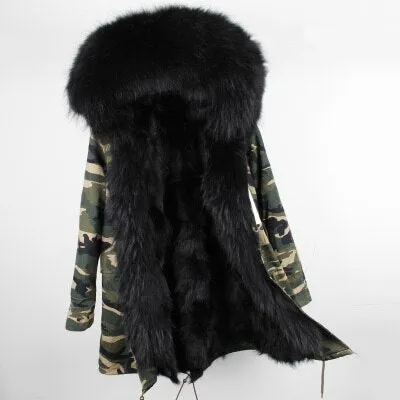 Women's Winter Casual Long Acrylic Slim Parka With Raccoon Fur