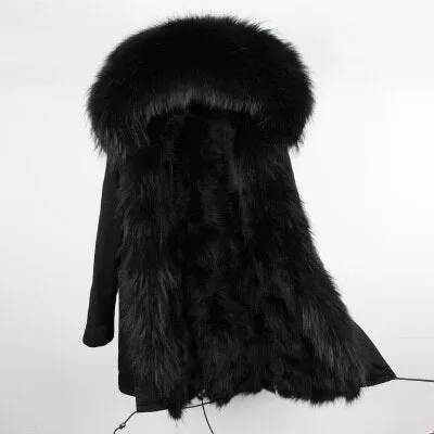 Women's Winter Casual Long Acrylic Slim Parka With Raccoon Fur