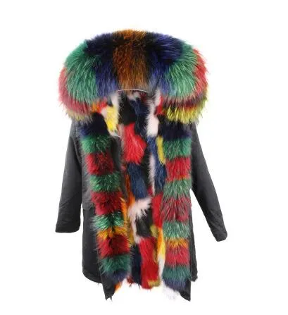 Women's Winter Casual Long Acrylic Slim Parka With Raccoon Fur