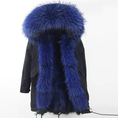 Women's Winter Casual Long Acrylic Slim Parka With Raccoon Fur