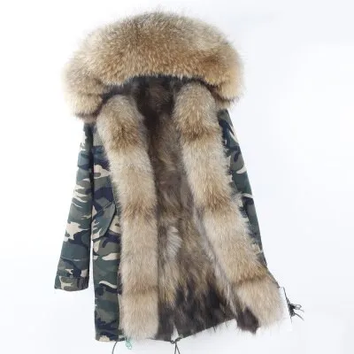 Women's Winter Casual Long Acrylic Slim Parka With Raccoon Fur