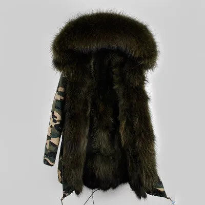 Women's Winter Casual Long Acrylic Slim Parka With Raccoon Fur