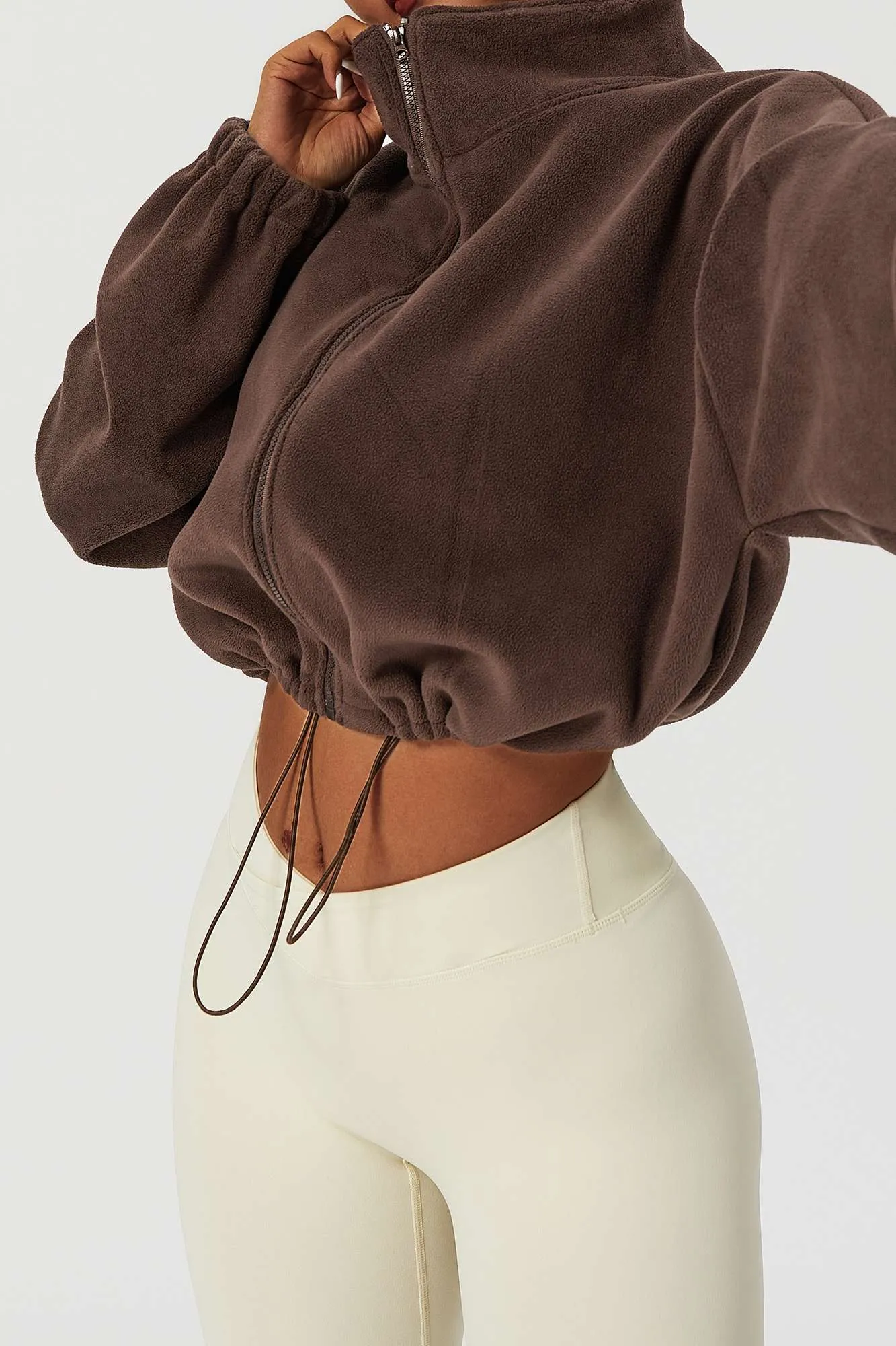 Zip-Up Faux Fur Cropped Sweatshirt